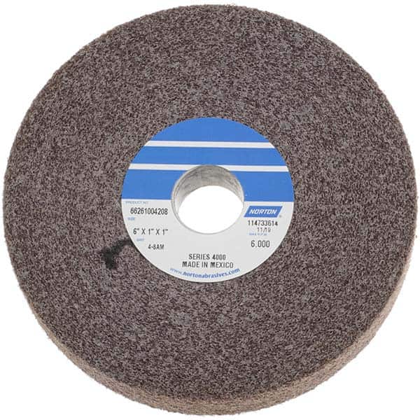 NORTON 6 Diam, 1 Face Width, 1 Center Hole, Medium Grade, Aluminum Oxide Deburring Wheel