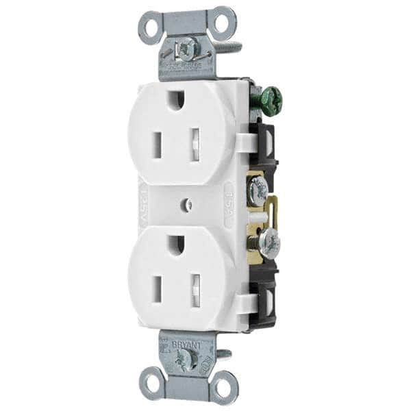 BRYANT ELECTRIC Straight Blade Receptacles; Receptacle Type: Duplex Receptacle ; Grade: Commercial ; Color: White ; NEMA Configuration: 515R ; Amperage: 15 ; Voltage: 125 V