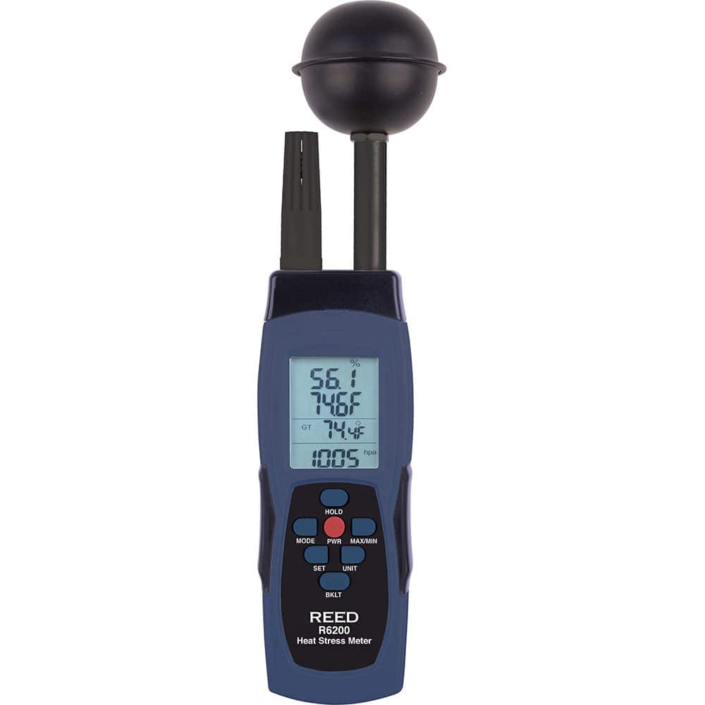 REED INSTRUMENTS Thermometer/Hygrometers & Barometers; Type: Heat Stress WBGT Meter ; Minimum Relative Humidity (%): 5 ; Maximum Relative Humidity (%): 95.00 ; Minimum Temperature (C): 0.00 ; Minimum Temperature (F): 32.000 ; Maximum Temperature (C): 50.0