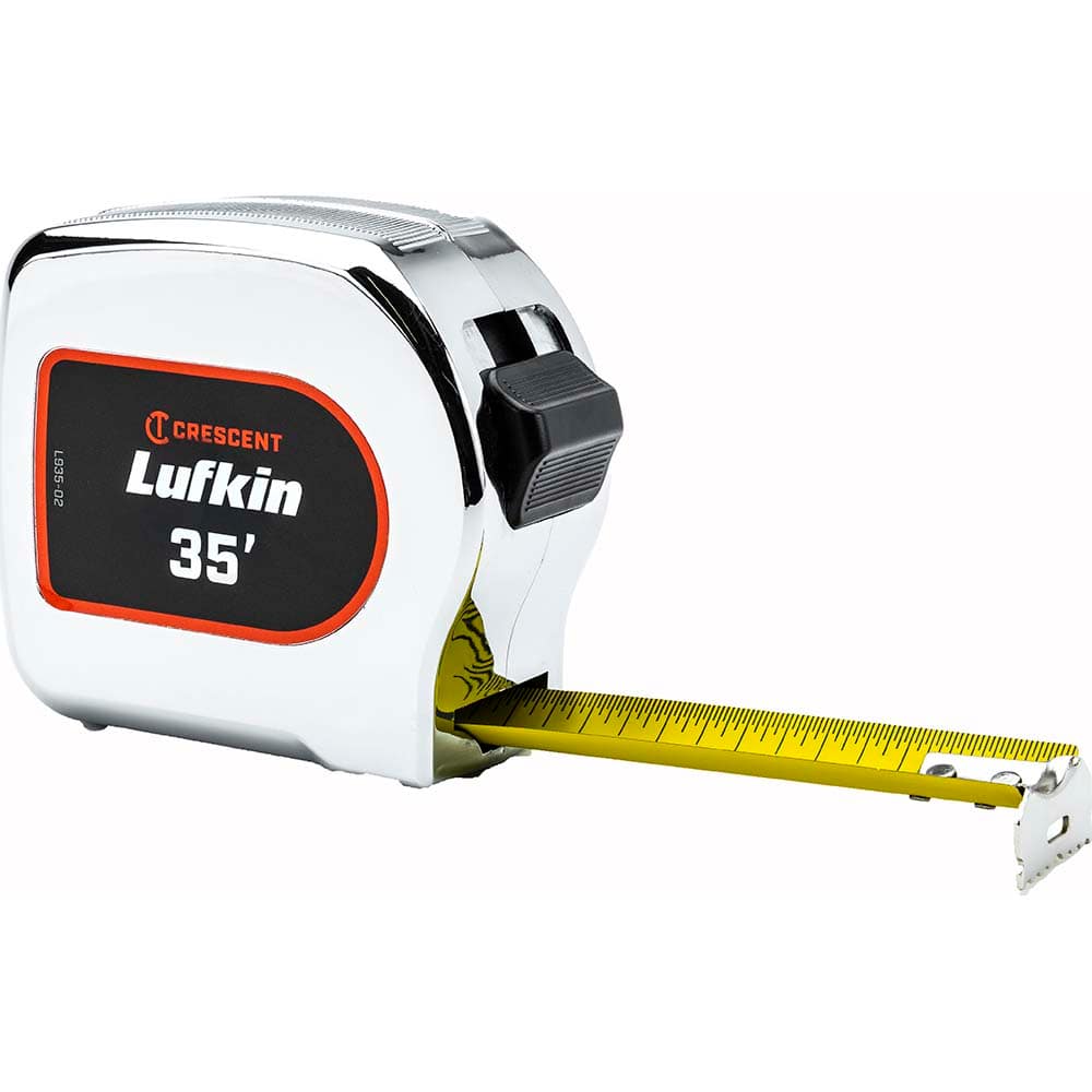 LUFKIN Tape Measures; Length (Feet): 35.000 ; Width (Inch): 1 1/8 ; Graduation (Inch): 1/10; 1/100 ; Graduation (Feet): 1/10; 1/100 ; Blade Material: Steel ; Case Material: Chrome