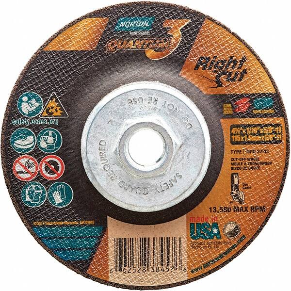NORTON 36 Grit, 41/2 Wheel Diam, 1/16 Wheel Thickness, Type 27 Depressed Center Wheel