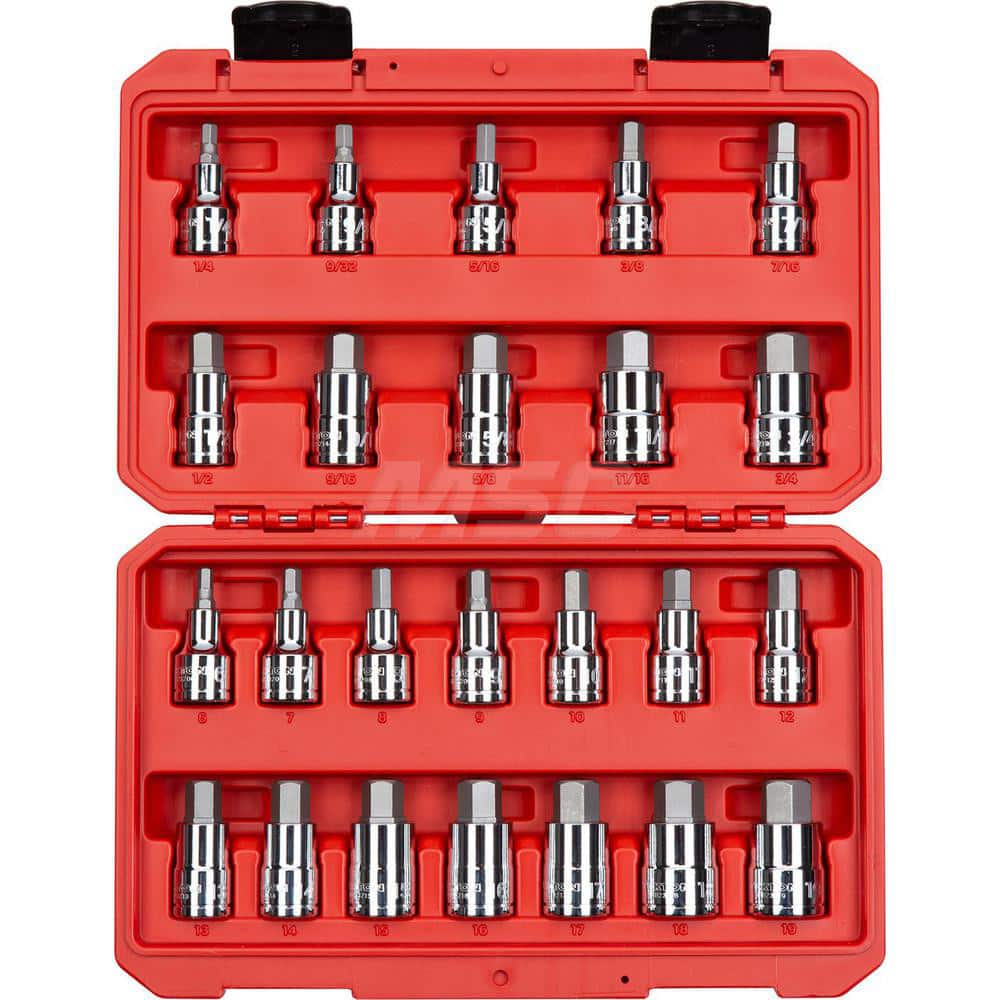 TEKTON Hex & Torx Bit Socket Sets; Type: Hex Bit Socket Set ; Drive Size: 1/2 ; Minimum Set Hex Size (Inch): 1/4 ; Minimum Set Hex Size (Metric): 6.0 ; Maximum Set Hex Size (Inch): 3/4 ; Maximum Set Hex Size (Metric): 19