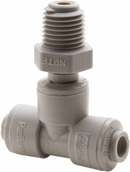 PARKER 3/8 Outside Diam, 3/8 NPTF, Acetal PushtoConnect Tube Male Swivel Branch Tee
