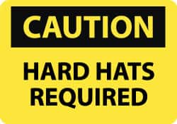 NMC Caution Hard Hats Required, 10 Long x 14 Wide, Rigid Plastic Safety Sign