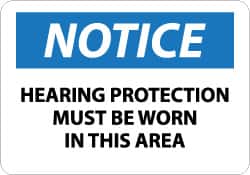 NMC Notice Hearing Protection Must Be Worn in This Area, 10 Long x 14 Wide, PressureSensitive Vinyl Safety Sign