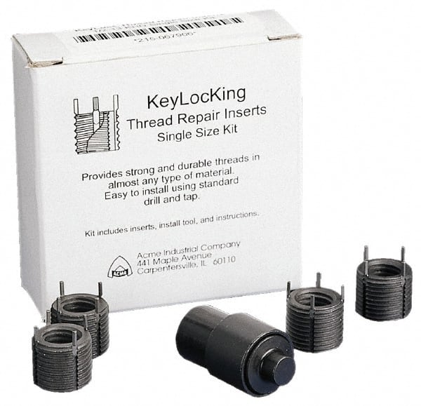 JERGENS 3 Inserts, M12x1.25 Metric Fine Carbon Steel Keylocking Insert Thread Repair Kit
